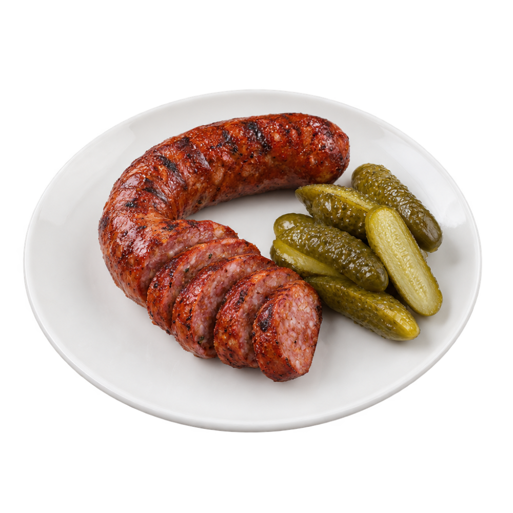 Луканкова наденица на скара с гарнитура кисели краставички – Zara Appeti